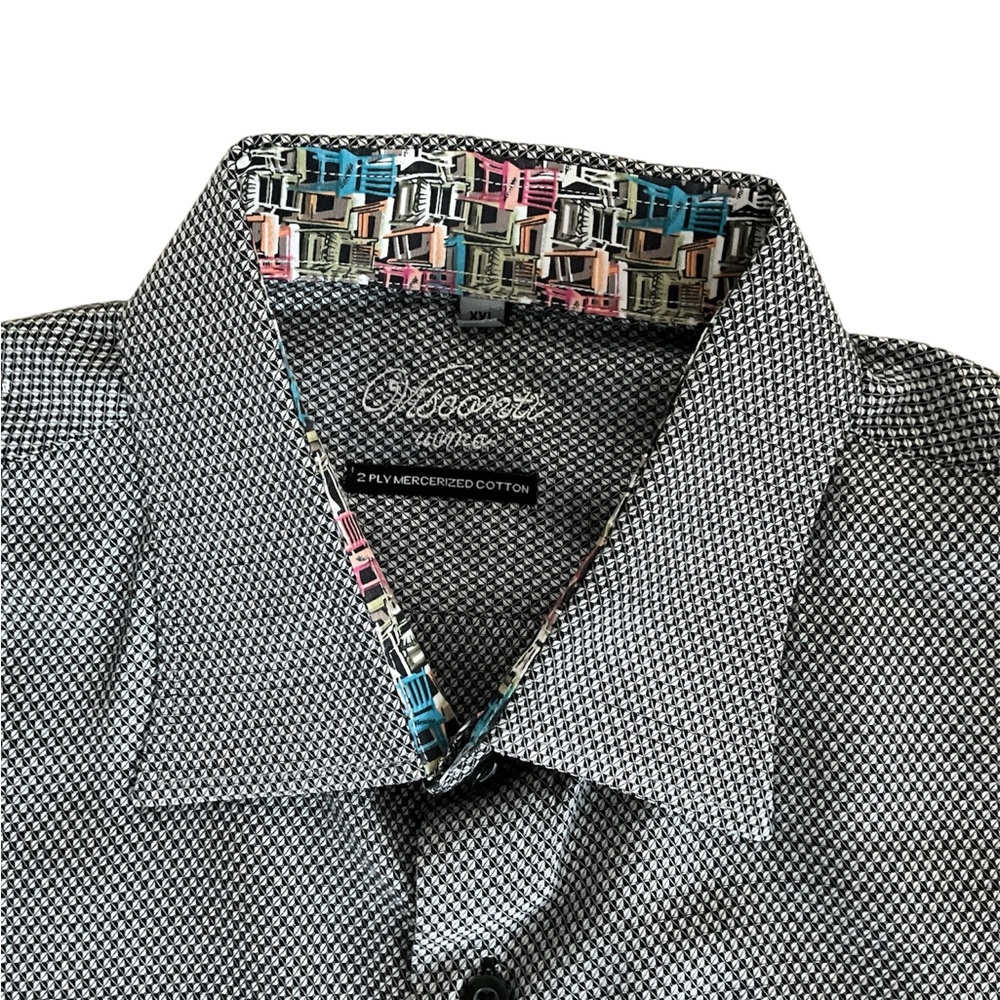 Men's Visconti Black and White Shirt with patterned inner collar and cuffs.
